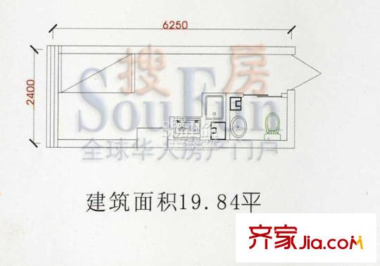 中央億品戶型圖自由度國際青年公寓 1室1廳1衛(wèi)1廚