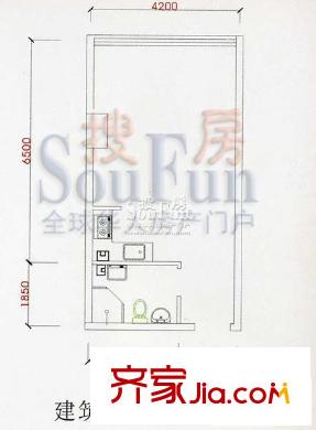 中央億品戶型圖自由度國際青年公寓 1室1廳1衛(wèi)1廚