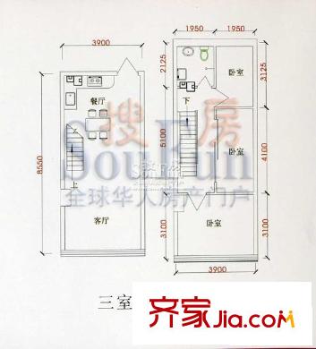 中央億品戶型圖奢華陽(yáng)光躍層居品 3室2廳1衛(wèi)1廚