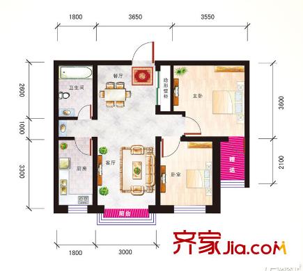 青云尚筑1號樓標(biāo)準(zhǔn)層C-1戶型79.05 2室2廳1衛(wèi)1廚