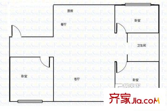 興隆小區(qū)戶型圖3.2.1. 3室2廳1衛(wèi)1廚
