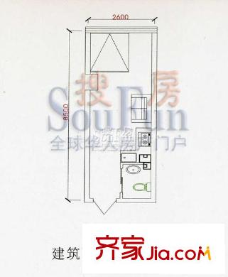 中央億品戶型圖自由度國際青年公寓 1室1廳1衛(wèi)1廚