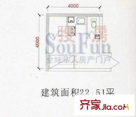中央億品戶型圖自由度國際青年公寓 1室1廳1衛(wèi)1廚