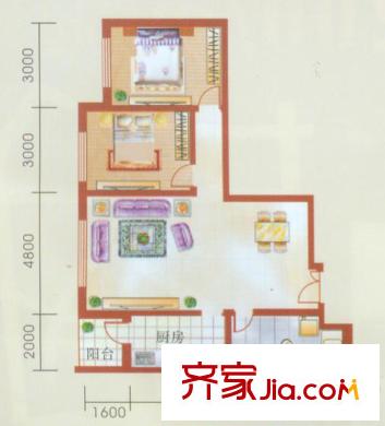 江華麗景戶型圖F1戶型圖 2室2廳1衛(wèi)