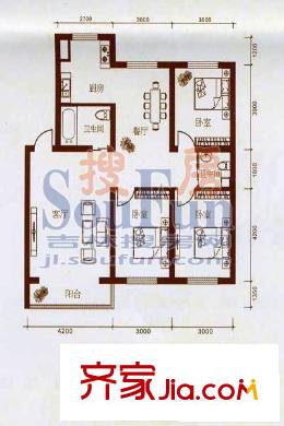 華天風尚小鎮(zhèn)戶型圖2 3室2廳2衛(wèi)1廚