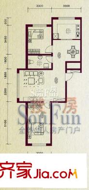 瀚邦文苑戶型圖戶型圖 2室2廳1衛(wèi)1廚