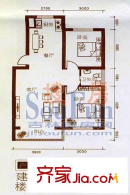華天風尚小鎮(zhèn)戶型圖1 2室2廳1衛(wèi)1廚