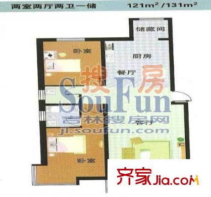 伊利東江卓越戶型圖2室2廳2衛(wèi)1廚
