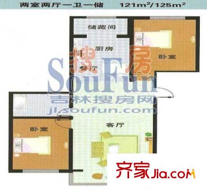 伊利東江卓越戶型圖2室2廳1衛(wèi)1廚