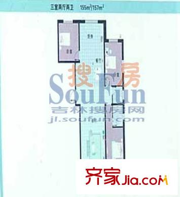 伊利東江卓越戶型圖3室2廳2衛(wèi)1廚