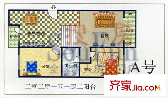 秀苑華庭戶型圖丙類A號(hào) 2室2廳1衛(wèi)1廚