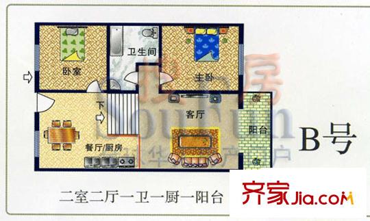 秀苑華庭戶型圖丙類B號(hào) 2室2廳1衛(wèi)1廚