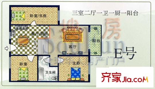 秀苑華庭戶型圖丙類E號 3室2廳1衛(wèi)1廚