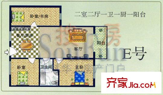 秀苑華庭戶型圖丁類E號 2室2廳1衛(wèi)1廚