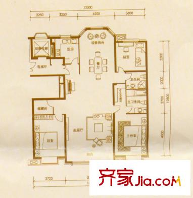 江南壹平方米戶型圖B-b戶型圖 3室2廳2衛(wèi)