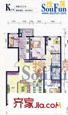 建龍水韻名城戶型圖水韻名城K戶型 4室2廳2衛(wèi)1廚