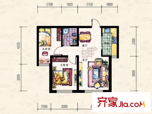 朝陽(yáng)新苑D戶型圖 2室1廳1衛(wèi)1廚