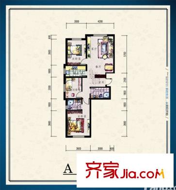 朝陽新苑A戶型圖 3室2廳2衛(wèi)1廚