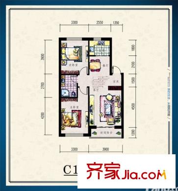 朝陽(yáng)新苑C1戶型圖 2室2廳1衛(wèi)1廚