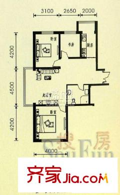 天鴻嘉園戶(hù)型圖1#2#樓 3室1廳1衛(wèi)1廚