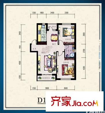 朝陽(yáng)新苑D1戶型圖 2室2廳1衛(wèi)1廚