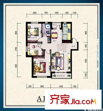 朝陽新苑A1戶型圖 3室2廳1衛(wèi)1廚