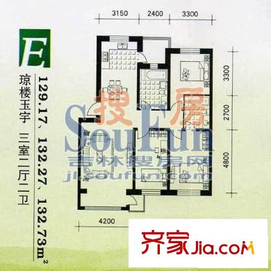 盈勝毓園戶型圖3室2廳2衛(wèi)1廚