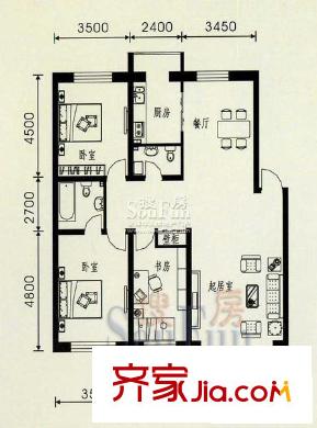 天鴻嘉園戶型圖3#144平米 3室1廳1衛(wèi)1廚