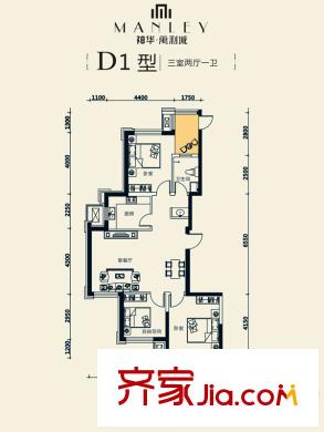 神華萬利城高層13號樓標準層D1戶型 3室2廳1衛(wèi)1廚