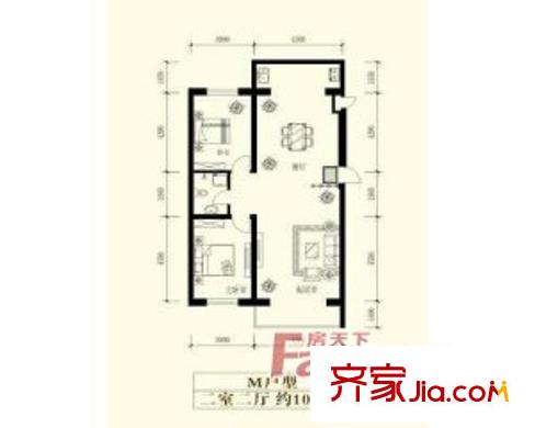 江畔小鎮(zhèn)戶型圖 2室2廳1衛(wèi)1廚104.43平方米
