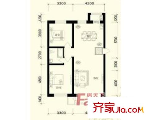 江畔小鎮(zhèn)戶型圖 2室2廳1衛(wèi)1廚118.19平方米