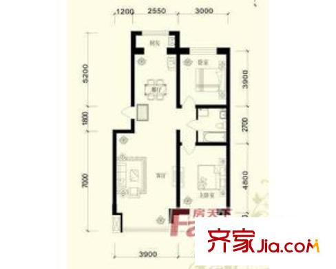 江畔小鎮(zhèn)戶型圖 2室2廳1衛(wèi)1廚92.84平方米