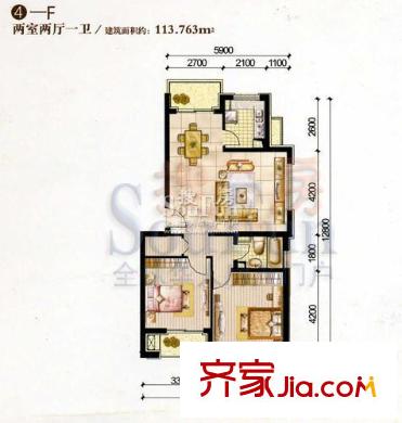 新天地公寓戶型圖4F 2室2廳1衛(wèi)1廚