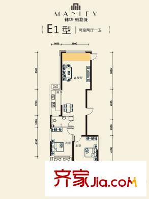 神華萬利城高層13號樓標準層E1戶型 2室2廳1衛(wèi)1廚