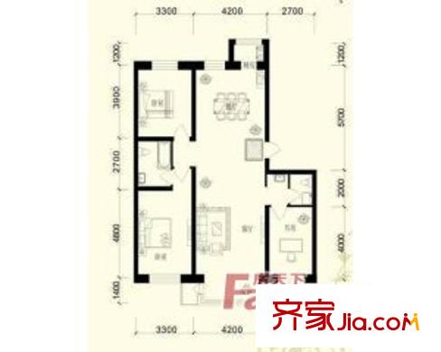 江畔小鎮(zhèn)戶型圖 3室2廳1衛(wèi)1廚137.00
