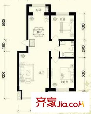 江畔小鎮(zhèn)兩室戶型圖1