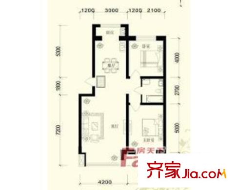 江畔小鎮(zhèn)戶型圖 2室2廳1衛(wèi)1廚101.17平方米