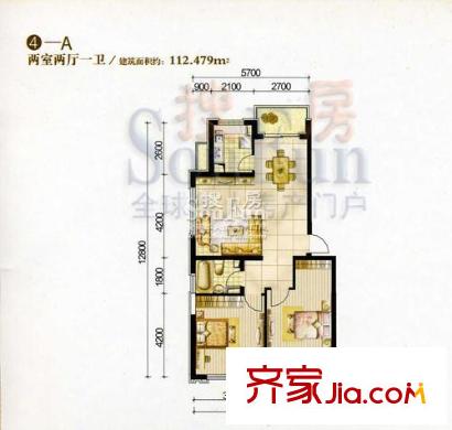 新天地公寓戶型圖4A 2室2廳1衛(wèi)1廚