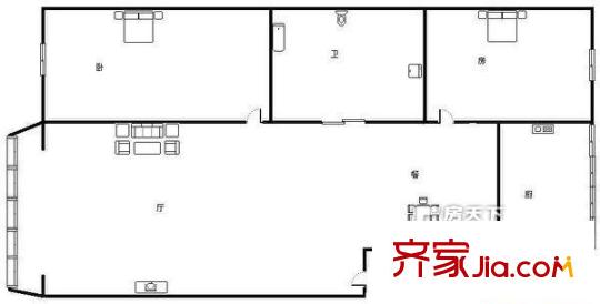 文林雅苑戶型圖2.2.1.1. 2室2廳1衛(wèi)1廚
