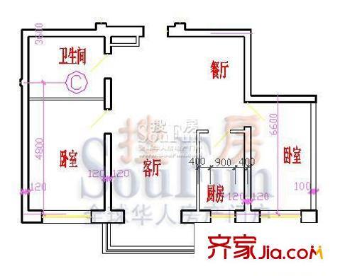 大唐佳園戶型圖5號樓一單元中門 2室1廳1衛(wèi)1廚