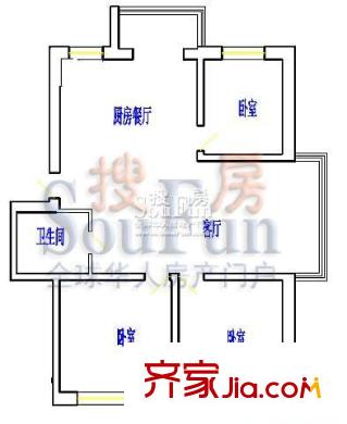 大唐佳園戶型圖4號樓一單元左門 3室1廳1衛(wèi)1廚