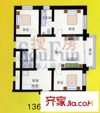 湘江名苑戶型圖戶型2 3室1廳2衛(wèi)1廚