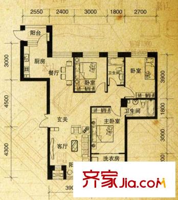 伯爵盛世紀(jì)C戶型圖 3室2廳2衛(wèi)1廚