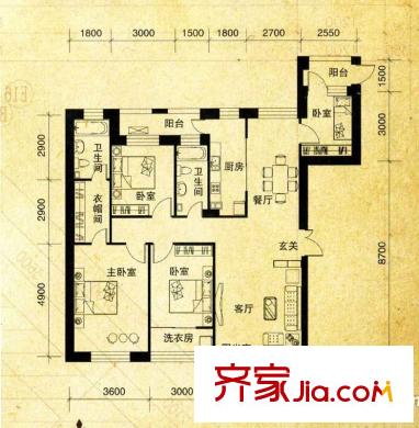 伯爵盛世紀(jì)J戶型圖 4室2廳2衛(wèi)1廚