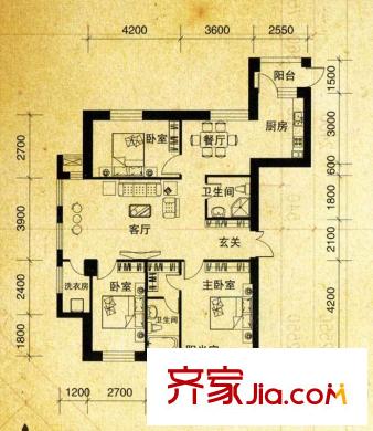 伯爵盛世紀(jì)A戶型圖 3室2廳2衛(wèi)1廚