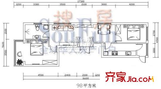 五星國際城戶型圖 2室2廳1衛(wèi)1廚