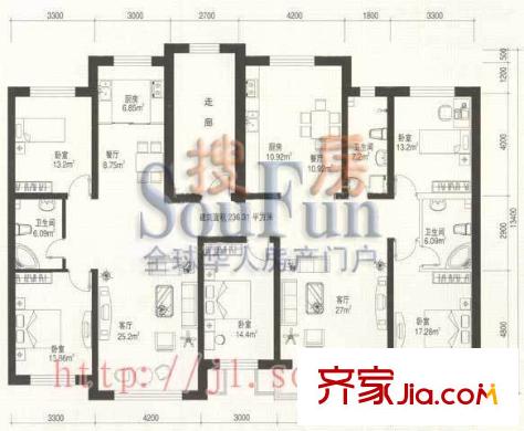 萬(wàn)星親親家園戶(hù)型圖5室4廳3衛(wèi)2廚