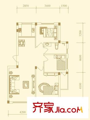 桃源山莊峰景戶型圖 3室2廳1衛(wèi)1廚