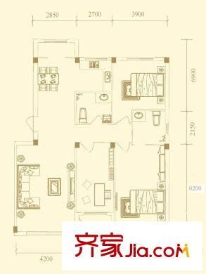 桃源山莊峰景戶型圖 3室2廳1衛(wèi)1廚