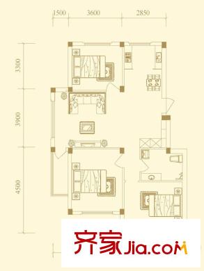 桃源山莊峰景戶型圖 3室2廳1衛(wèi)1廚
